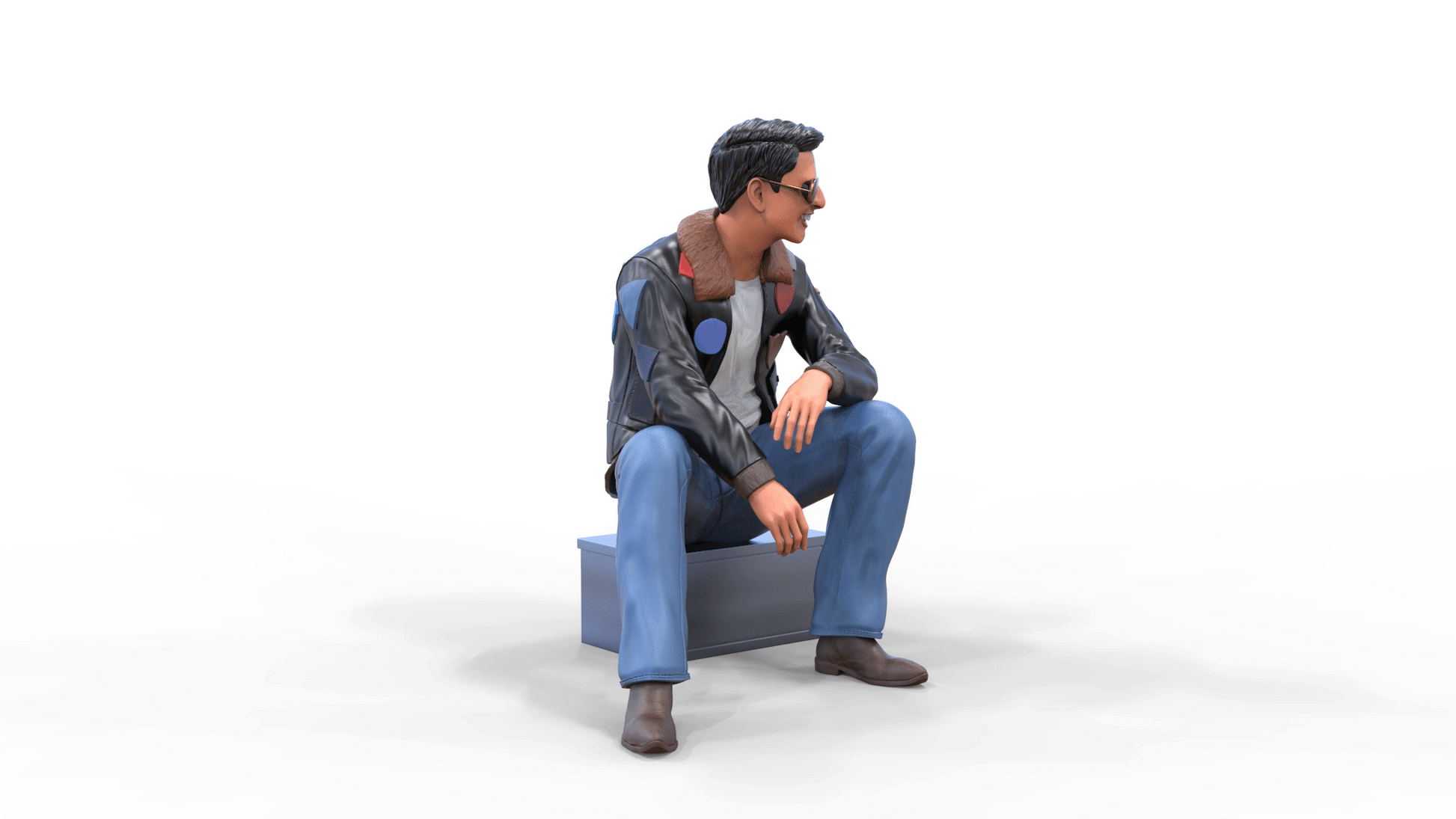Foto del producto Diorama y modelismo figura en miniatura: Hombre sentado con chaqueta de cuero y gafas de sol